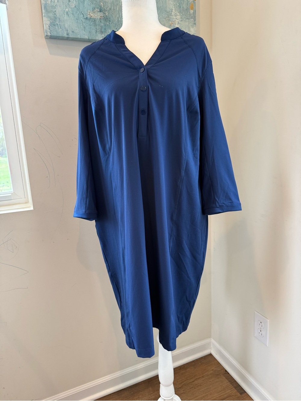 Chico's Zenergy SPF 50 Navy Henley Midi Dress Size 3